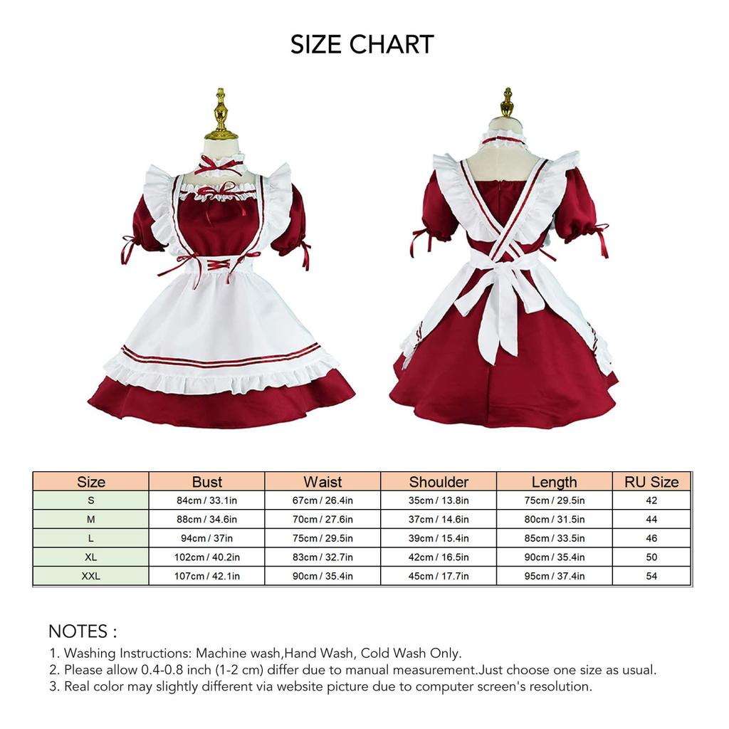 Maid Costume Ruffle Frill Trim Cute Bow Apron Dress Cosplay Makeup Outfit with Headwear Neck Leg