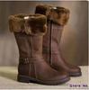 2024 Женские сапоги до колена, большие размеры, туфли на низком каблуке, ботильоны-гладиаторы, винтажная искусственная кожа, зимняя теплая обувь для снега, Botas Mujer589