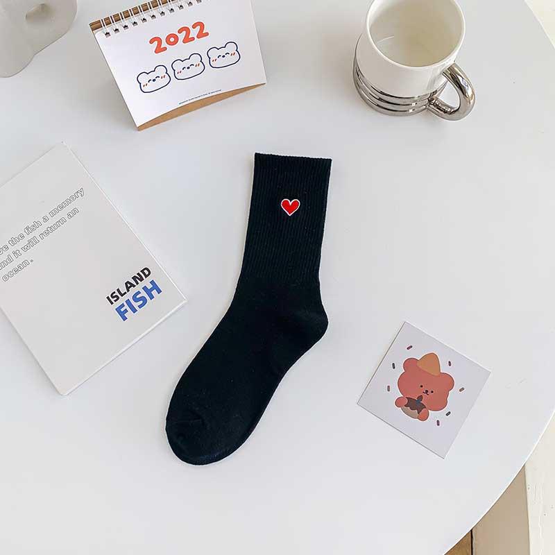 Love Embroidered Socks Women Pure Cotton Sports Short Socks White Black Gift For Girls Ladies Harajuku Kawaii