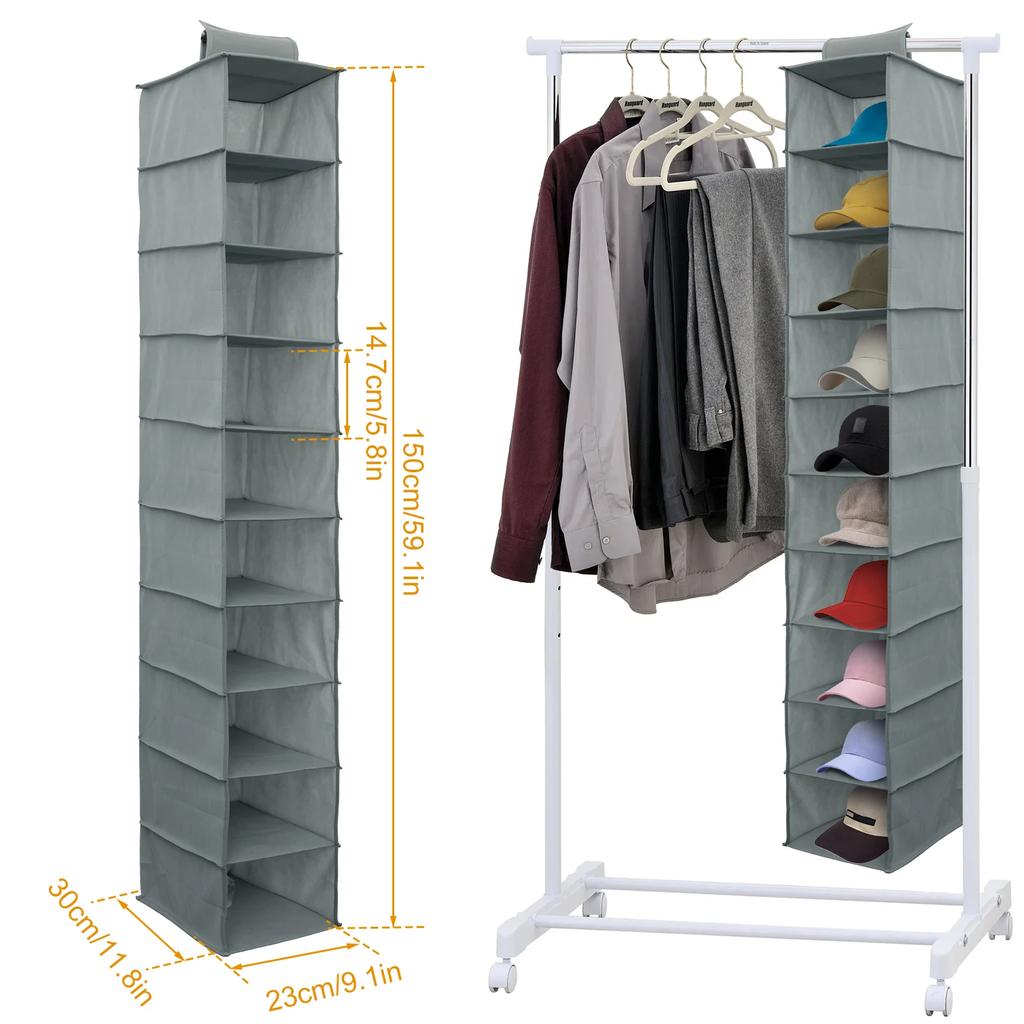 10-Shelf Hanging Shoe Organizer Non-Woven Fabric Hanging Shoe Shelves Multipurpose Foldable Shoes Container Rack Space-Saving