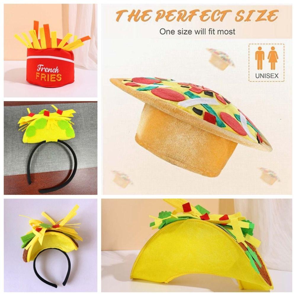 Друзья Шляпа с картошкой фри на Хэллоуин Забавный персонализированный обруч для волос с тако Желтая ткань Креативная шляпа-пицца Вечеринка