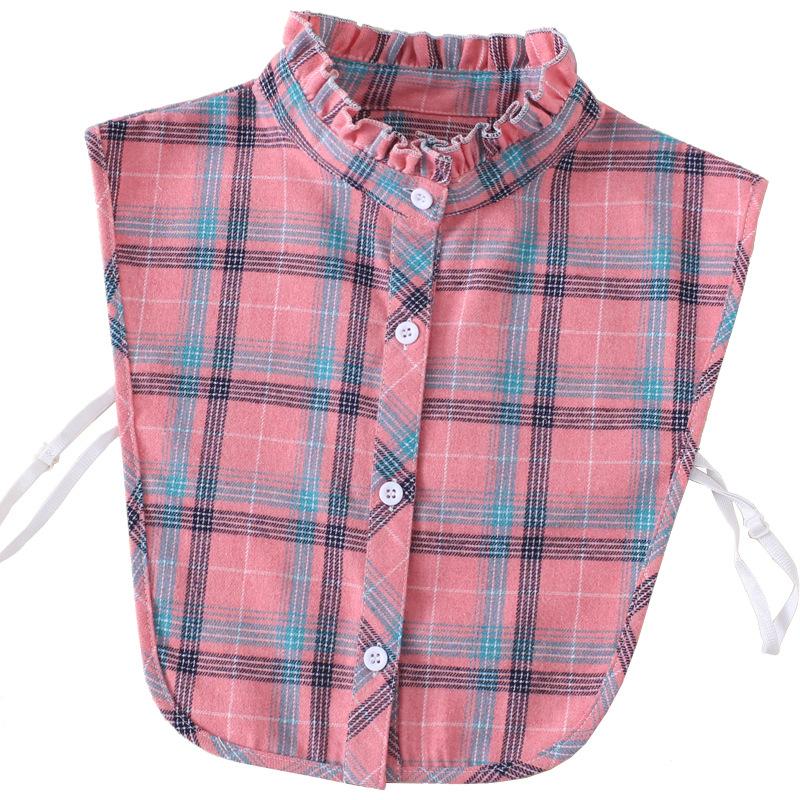 Поддельный воротник женский заостренный воротник клетчатый круглый вырез грибок край розовый воротник рубашка воротник стойка хлопок студент B550