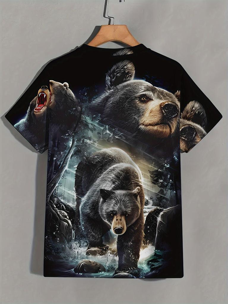 Men's Summer Casual Sports Tee - 3D Animal Print, Comfortable Polyester Short Sleeve T-Shirt