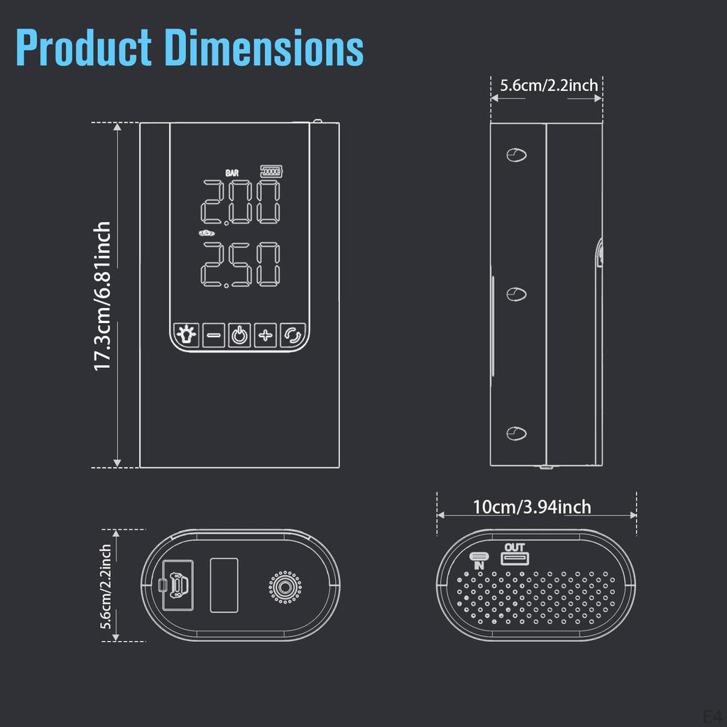 Насос для накачивания шин Компактный высокопроизводительный точный Power Bank Функция воздушного насоса с зажимами