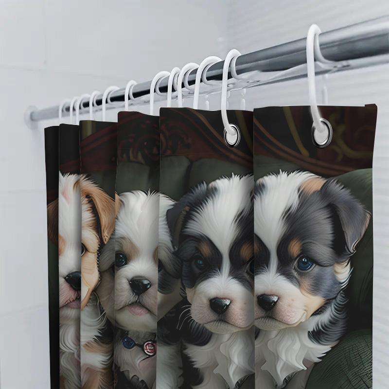 3D HD Принт Милые Щенки Занавеска для Душа Роскошная Водонепроницаемая Дизайн с Домашними Животными Декор для Ванной Комнаты Зеленый Фон с Диваном (Размер: 180см х 259см
