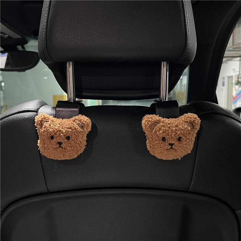 Cute Cartoon Bear Car Seat Back Hooks Storage Vehicle Headrest Organizer Hanger for Groceries Bag Handbag Car Decoration