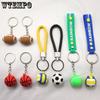 10PCS PVC Soft Rubber Ball Keychains with Ring 3D Football Basketball Rugby Shaped Key Chain Pendants Ball Events Souvenir Keychains Gifts