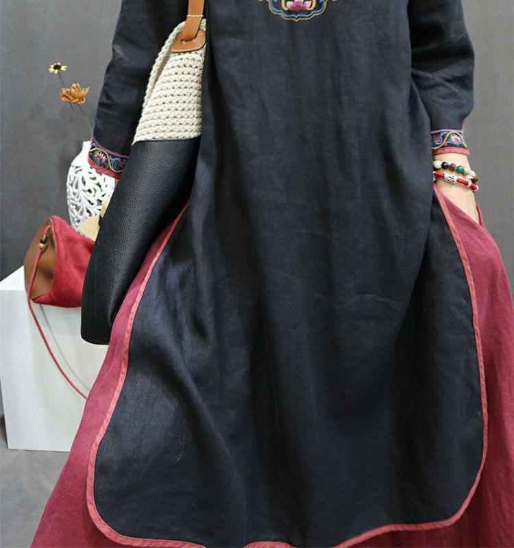 Вышитое хлопково-льняное ципао: Этническое летнее платье средней длины