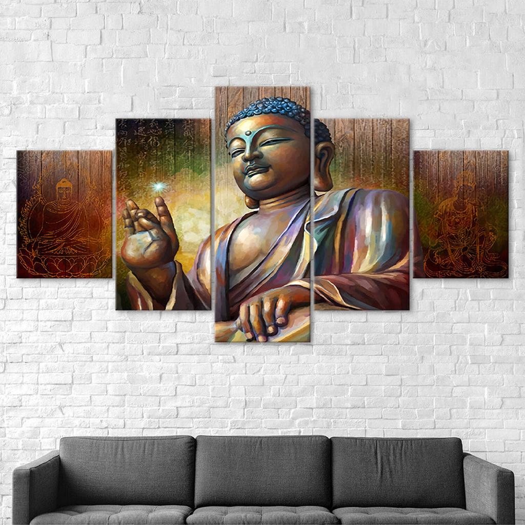 Buddha Mindfulness Meditation 5 Piece Five Panel Wall Canvas Print Modern Art Poster Picture Home Decor Gift For Him Her