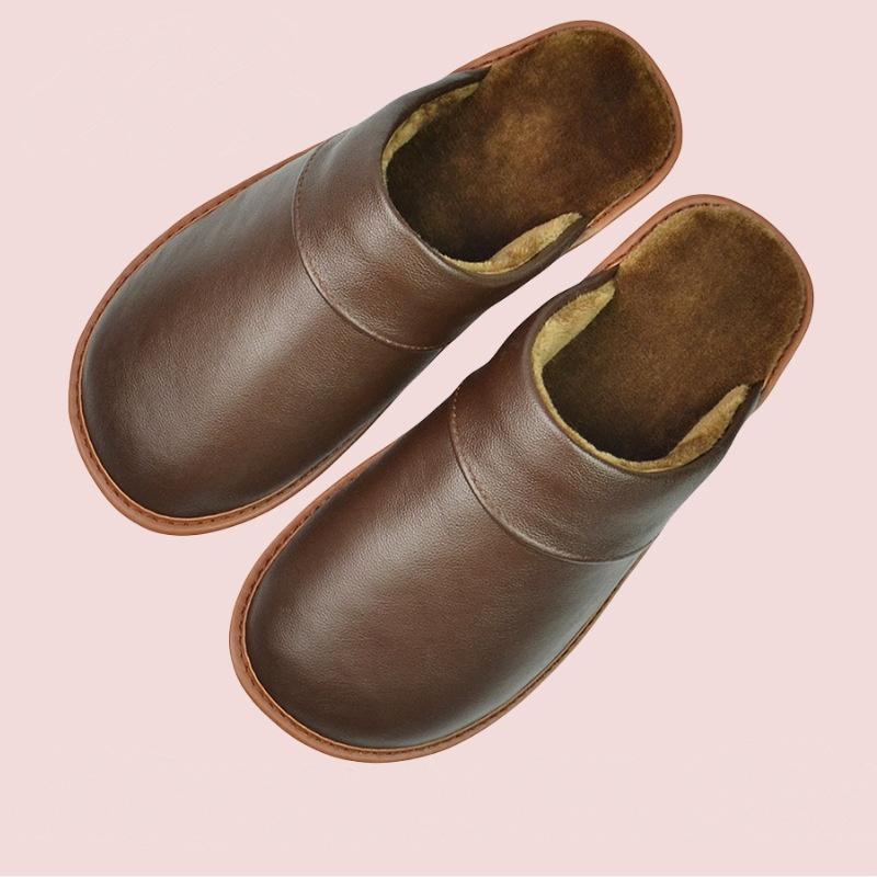 Зимние теплые роскошные домашние тапочки из коровьего спилка ручной работы для мужчин, мягкие, удобные, для спальни, для дома, на плоской подошве, для мужчин и женщин, теплые тапочки с подкладкой, обувь