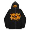 2023 Cross-border New American High Street Hip-Hop National Trend Printed Zipper Sweatshirt Trendy Fashion Versatile Couple Hoodie