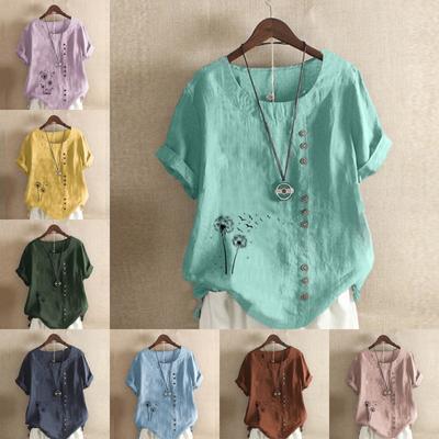 Женская модная свободная хлопковая рубашка с принтом одуванчика, черная футболка с коротким рукавом, повседневная свободная летняя блузка больших размеров, топы