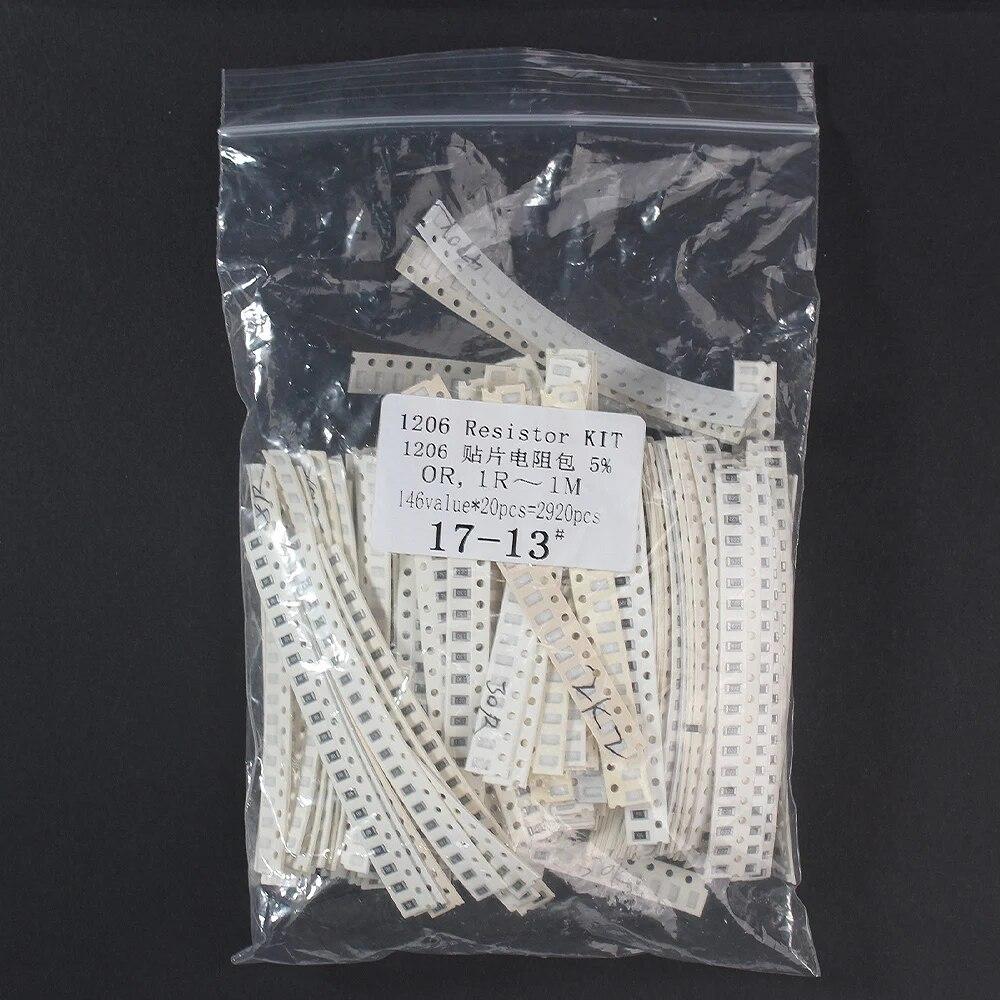 146 значений * 20 шт. = 2920 шт. 0805 1206 Новый набор резисторов для чипов, набор образцов 1R ~ 1 МОм, 5% комплект резисторов SMD в ассортименте