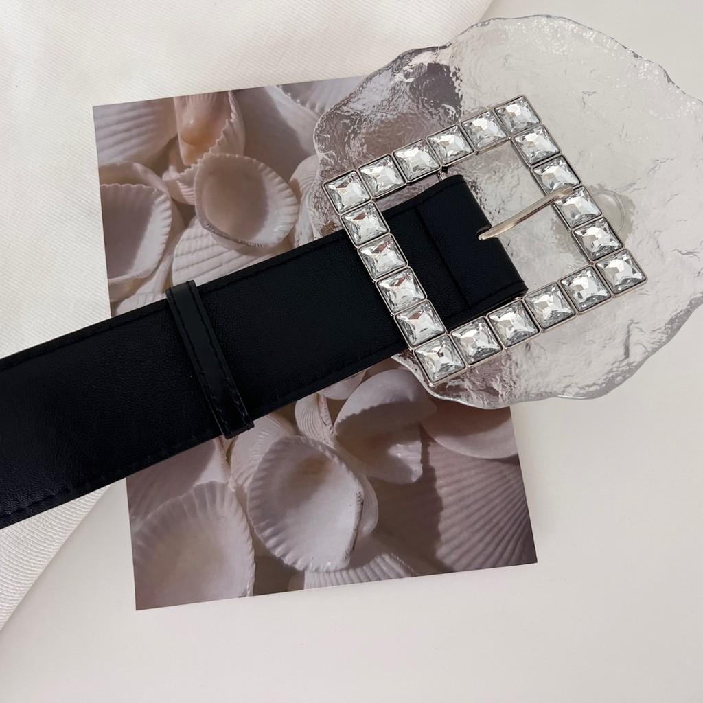 Stylish Black Wide Pu Leather Belt For Women With Rhinestone Accents For Fashionable Outfits