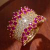 Xiaomi 1pc Bright Rose Red Cubic Zirconia Rings for Women Gorgeous Wedding Party Lady Accessories Two Tone Aesthetic Rings Jewelry