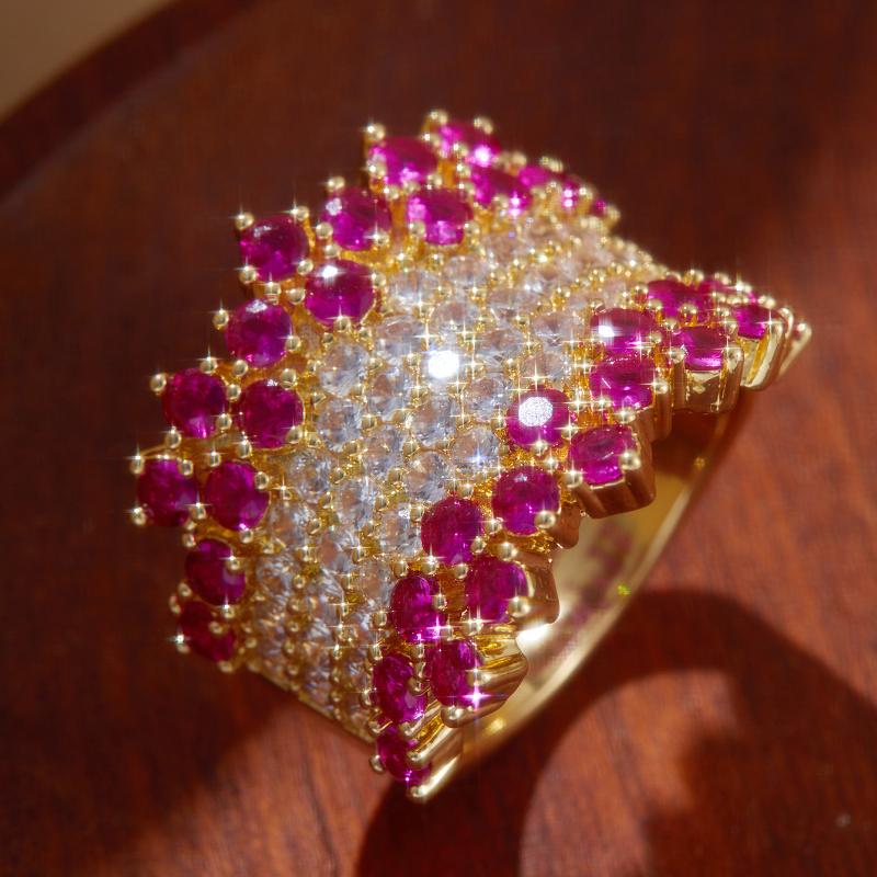 Xiaomi 1pc Bright Rose Red Cubic Zirconia Rings for Women Gorgeous Wedding Party Lady Accessories Two Tone Aesthetic Rings Jewelry