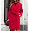 Autumn and Winter Fashion Slim Belt Lapel Woolen Coat Casual Jacket