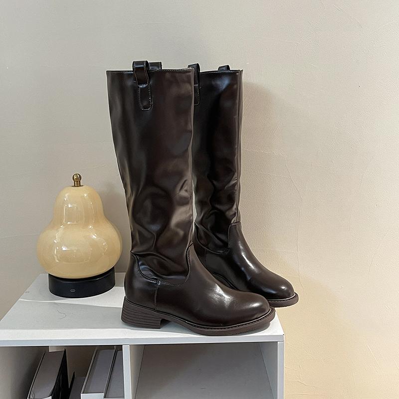 Винтажные женские высокие ботинки на низком каблуке, слипоны, ботинки рыцаря, уютные мягкие кожаные туфли, женские тонкие современные длинные ботильоны De Muje