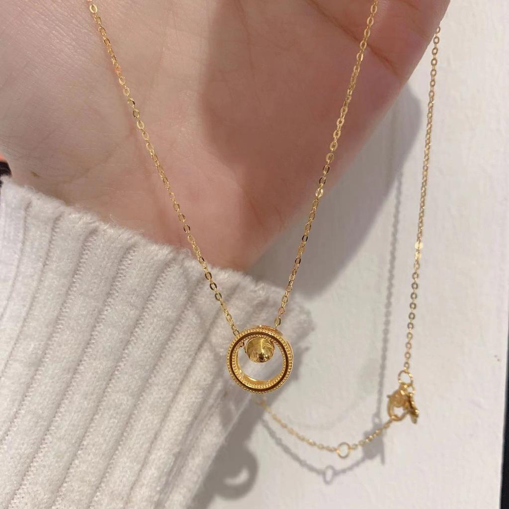 Ожерелье с кольцом в виде кошачьего глаза, женское, темпераментное, легкое, роскошное, золотистое, с маленькими золотыми бусинами, цепочка на ключицу