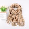 Women Scarf Plaid Pattern Tassel Decoration Thickened Scarf Long Warm Plush Neck Wrap Clothes Accessories