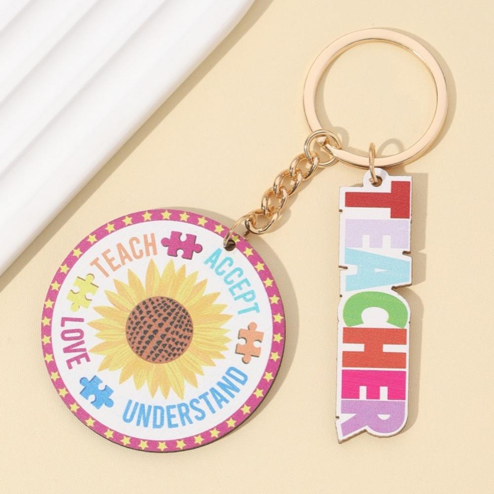 Geometric Shape Teacher's Day Keychain Wooden Pen Holder Key Ring Graduation Ceremony