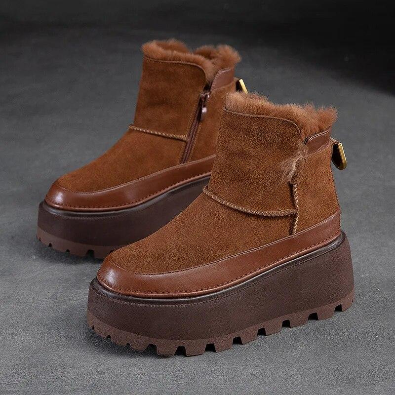 Johnature Зимние ботинки на толстой подошве с плюшевой теплой боковой молнией, универсальная однотонная женская обувь в стиле ретро