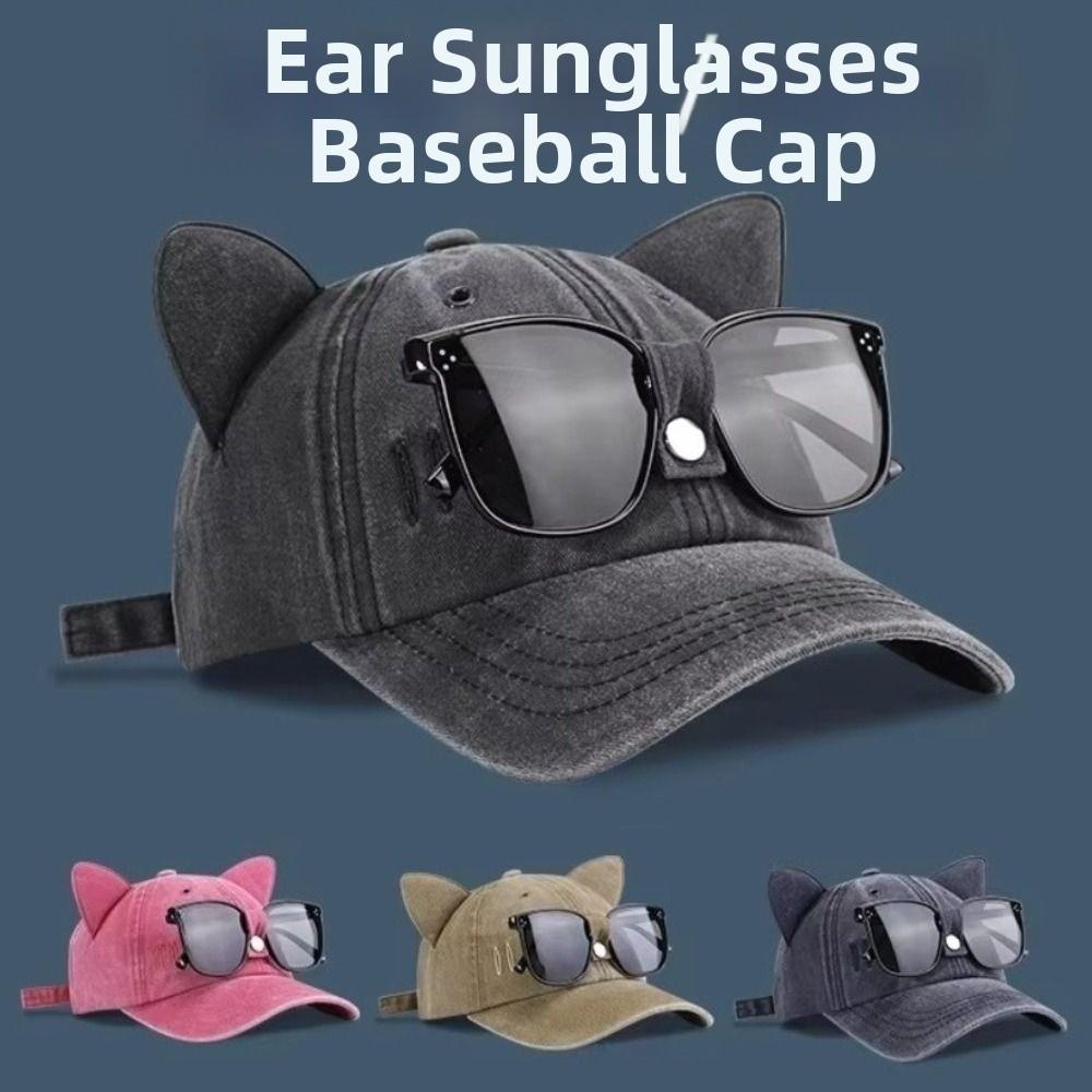Cute Cat Ears Baseball Cap Breathable Sun Protection Cap Simple Duck Tongue Cap Casual Wear
