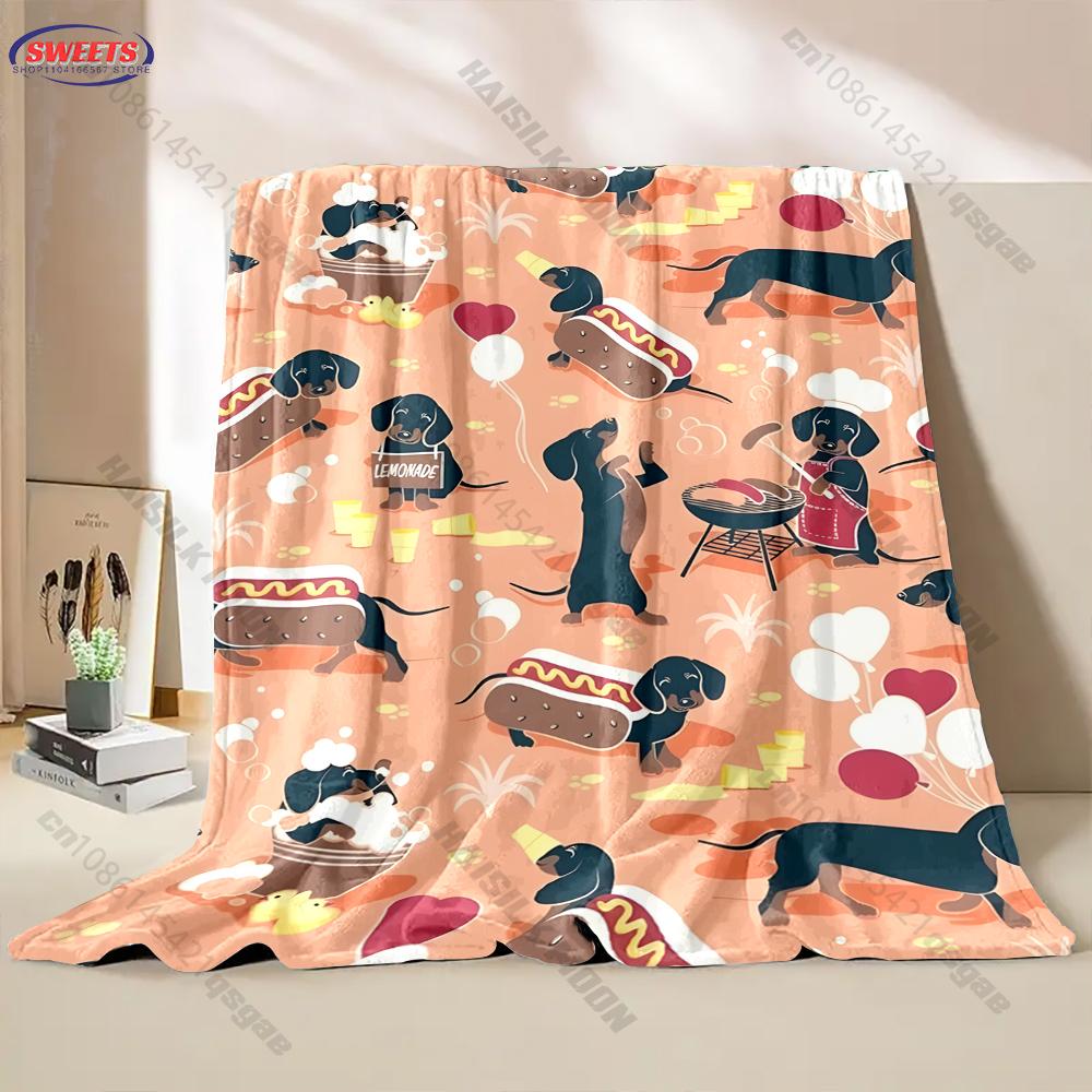 6 Styles Cute Dachshund Printed Blanket, Warm Christmas Birthday Gifts for Wife Kids Friends, Sofa Chairs Bed Office Available