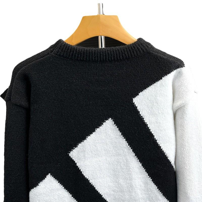 Новый свитер с круглым вырезом бренда Tide, с цветовым блоком черного и белого цвета - Мужской пуловер с длинным рукавом для пары