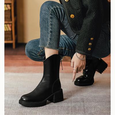 Коричневые ретро ботильоны с V-образным вырезом, новые осенне-зимние женские ботинки, ботинки Мартин на толстой подошве, женские ботинки в среднем стиле.