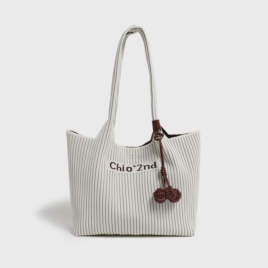 Chio2Nd Розовая полосатая сумка-тоут через плечо, женский нишевый дизайн, простая большая сумка