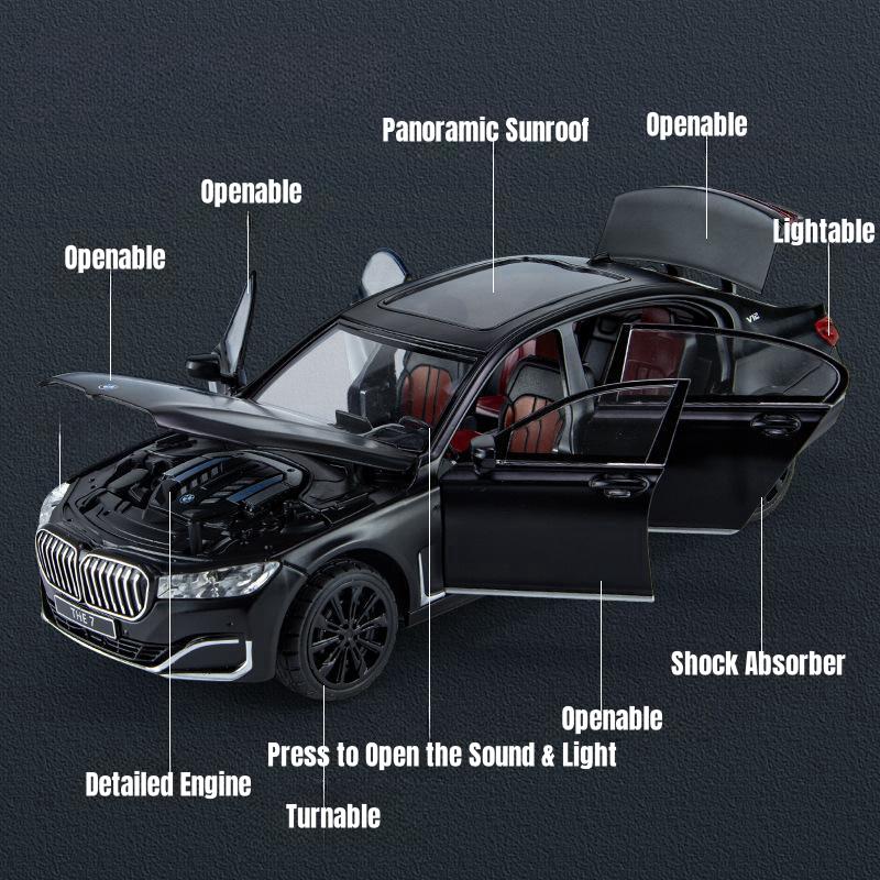 1/24 BMW THE 7 760Li Миниатюрная литая игрушечная машинка Модель 1:24 открывающиеся двери со звуком и светом, коллекция подарков для детей