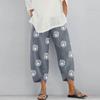 Women's Wide Leg Trousers Retro Graffiti Print Cropped Pants with Pockets