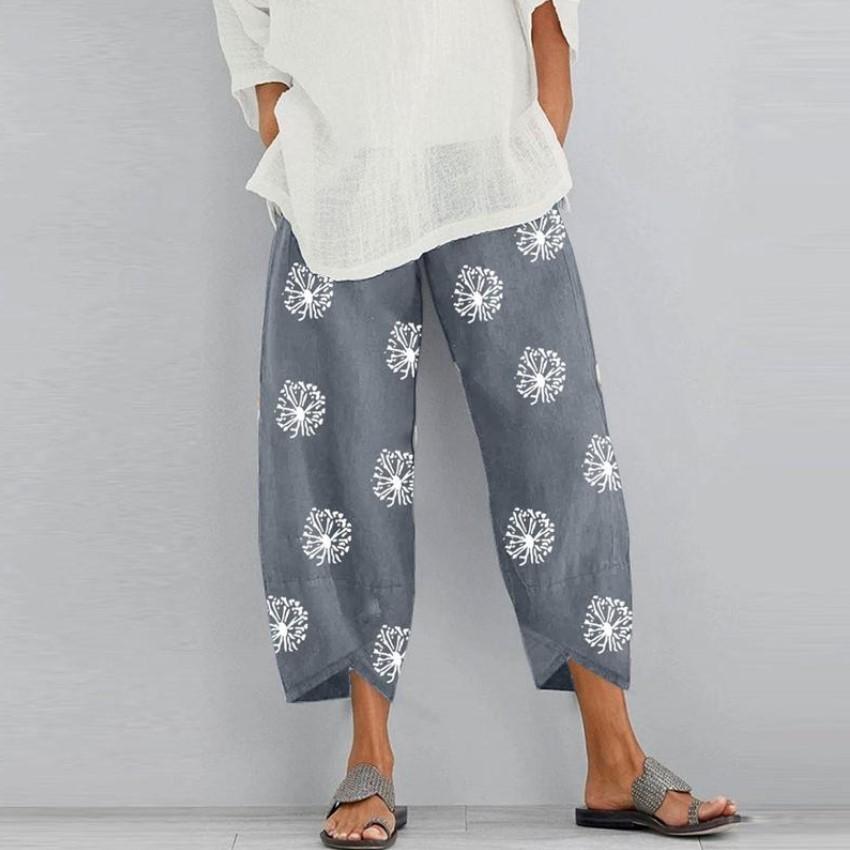 Women's Wide Leg Trousers Retro Graffiti Print Cropped Pants with Pockets