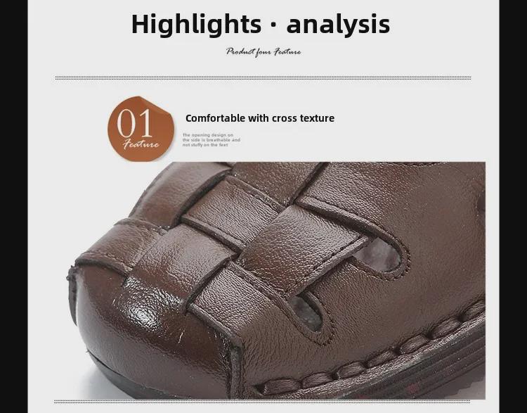 Women's Genuine Leather Thick-Soled Roman Sandals - High-Heel, Breathable, Comfortable for Mothers