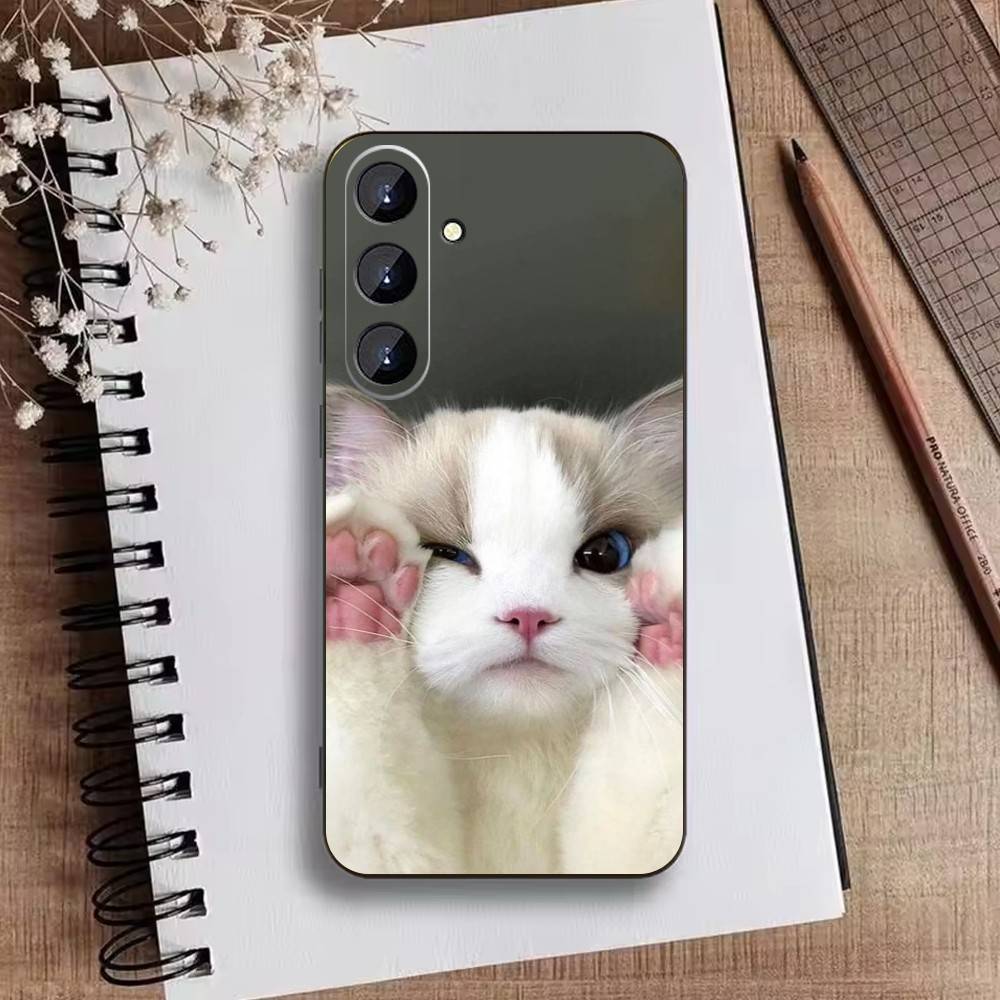 Забавный Милый Кот Чехол Для Телефона Для Samsung Galaxy A73,A21s,A22,A31,A52,A53,A71,A41 Мягкий Черный Корпус