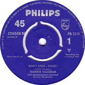 7-дюймовая пластинка FRANKIE VAUGHAN Don't Stop twist PB1219326508BF PHILIPS 1962 UK Поп Б/у