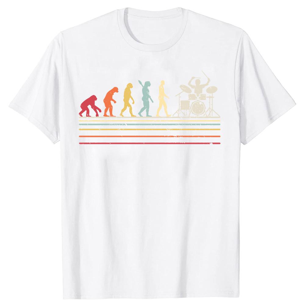 Drummer Retro Vintage Evolution Of Unisex Drumsticks Drumset Drum Set T Shirt Harajuku Cotton I Destroy Silence Drumming Tshirts