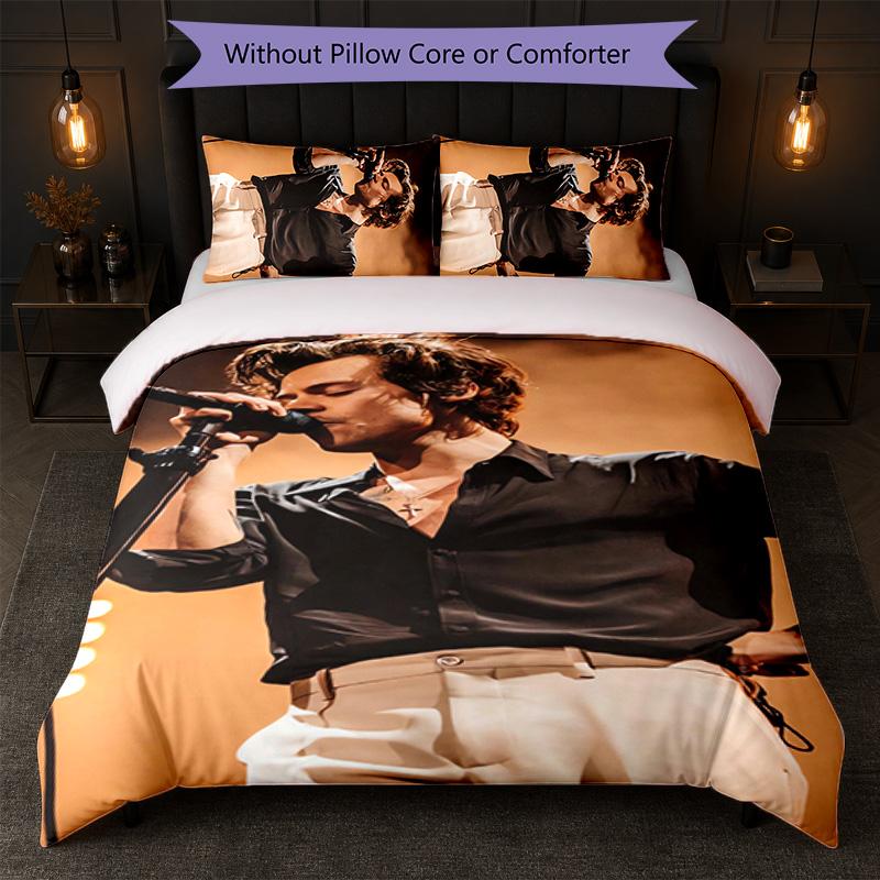 Harry Styles Print 3Pcs Duvet Cover Set 1 Duvet Cover and 2 Pillowcases Soft Bed Linen For Household Bedroom