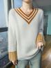 2025 Autumn/Winter Women's V-Neck Thick Color Block Mink Cashmere Sweater