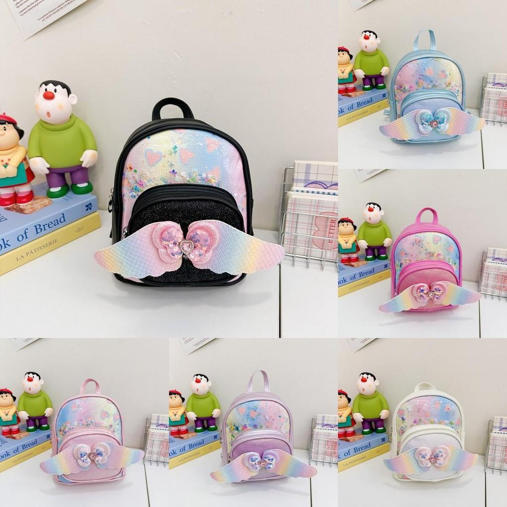 Милый рюкзак для девочек с пайетками в форме сердца и крыльями, из легкого полиуретана, для детского сада и школы