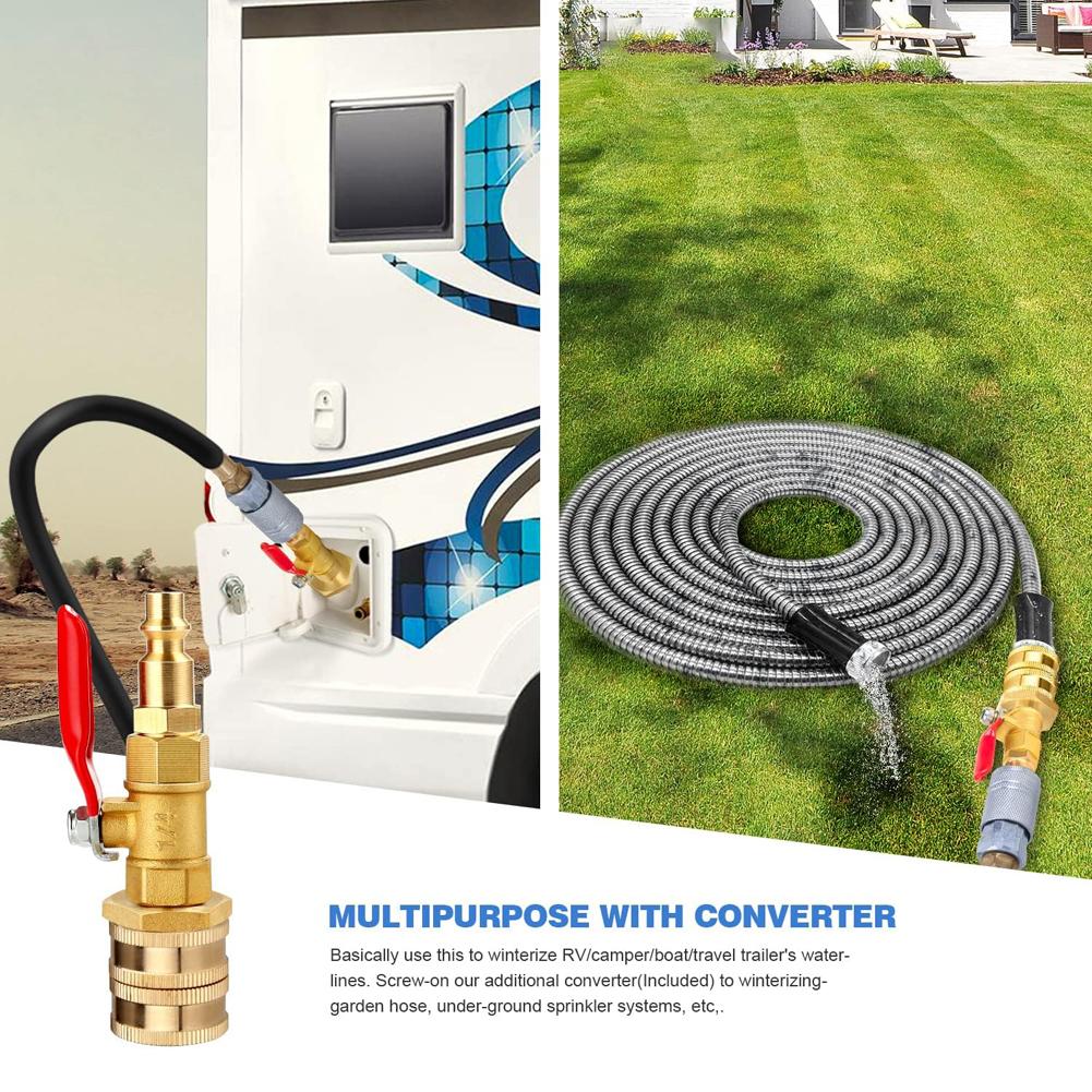 Winterize Blowout Adapter 3/4 Inch Male GHT Thread Quick Connecting Plug with Ball Valve Antifreeze Blow Out Water Adapter Brass