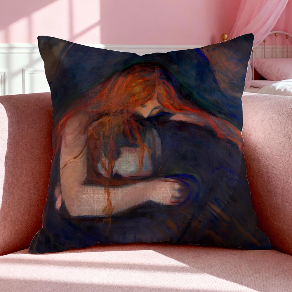 Art EEdvard Munch Anxiety Art Cushion Cover Breathable Linen Pillowcase Summer Odorless EcoFriendly Invisible Zipper Washable