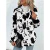 Fashion Double Sided Plush Cow Patterned Pocket Top Jacket Women's Coats Casual Tops Long Sleeve Winter Coat