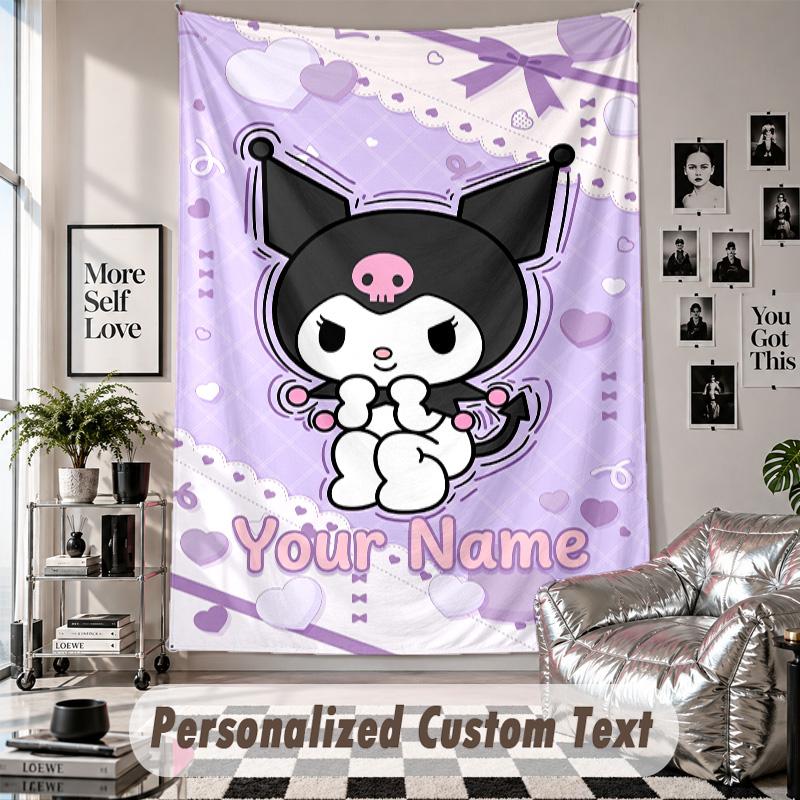 Custom Tapestry Wall Hanging, Kuromi Personalized Name Text Home Wall Decor