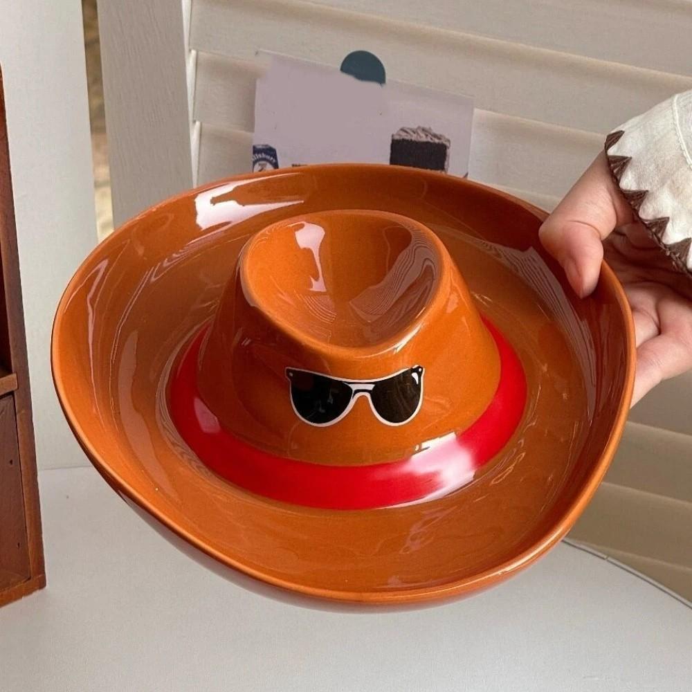 Creative Cowboy Hat Ceramic Tray with Divided Dumpling Plate Breakfast Dish Party Gifts