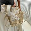 Полая квадратная соломенная сумка для женщин из свежей ткани, симпатичная сумка через плечо, повседневная мода, оригинальный дизайн, новая