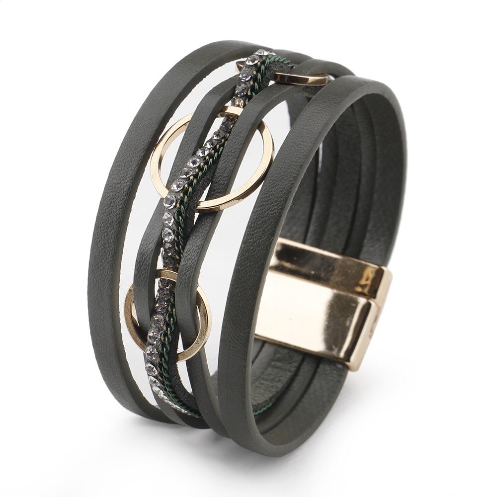 New European and American Wind Magnetic Buckle Women's Bracelet Ring-link Design Creative Multi-layer PU Leather Bracelet
