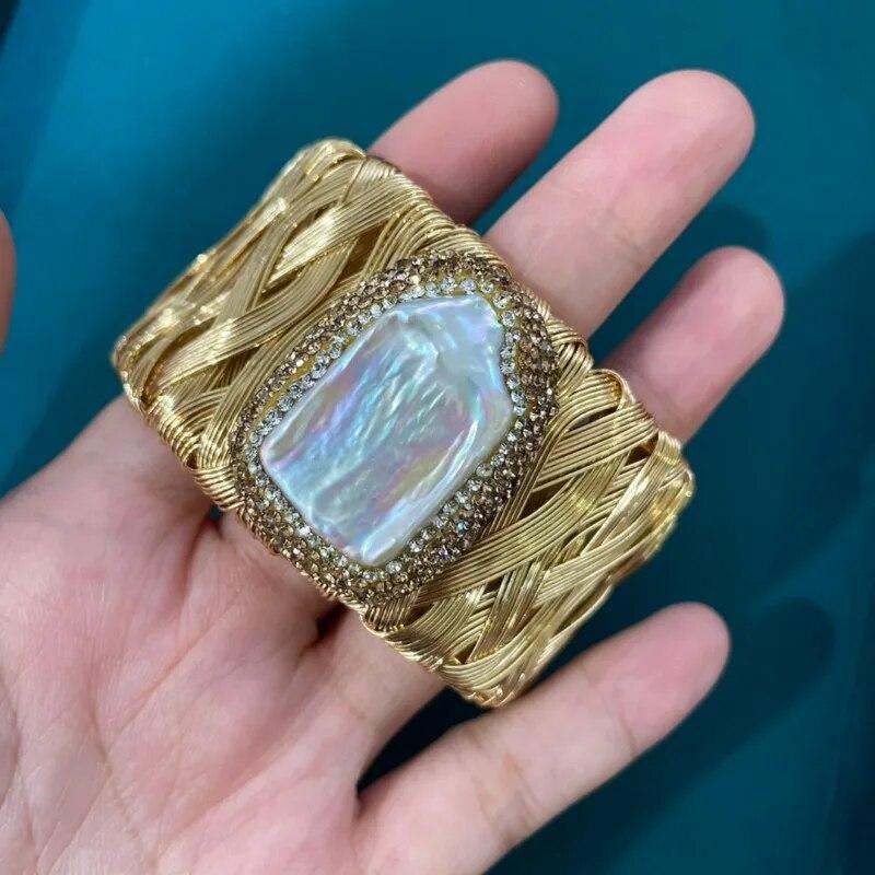 Натуральный пресноводный жемчуг в стиле барокко, браслет-манжета ручной работы со стразами Chian и разноцветными стразами для женщин