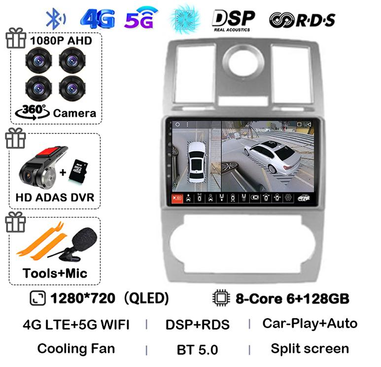 Android 14 Auto Carplay 4G+WIFI For Chrysler Aspen 300C 2004 2005 2006 2007 2008 Multimedia Video Player Car Radio GPS Stereo BT